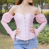 Corset Bustier à Manches Longues Rose